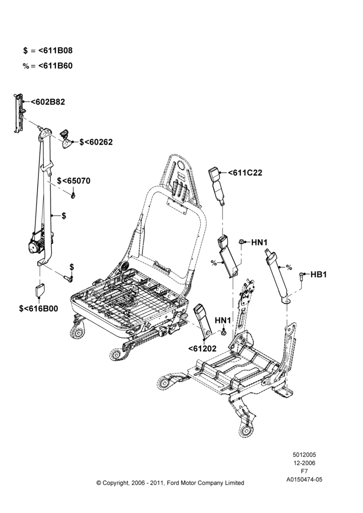 05Q - Front Seat Belts, Super Cab, With 40/20/40 Split Bench Frnt Seat; 18/DEC/2006-12/FEB/2010