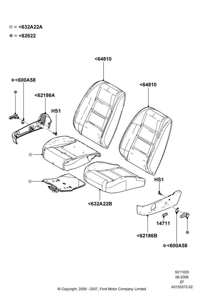 20B - Front Seat Pads/Valances & Heating, Less Temp Control Driver Seat, Less Temp Control Passenger Seat; 05/JUN/2006-26/FEB/2009