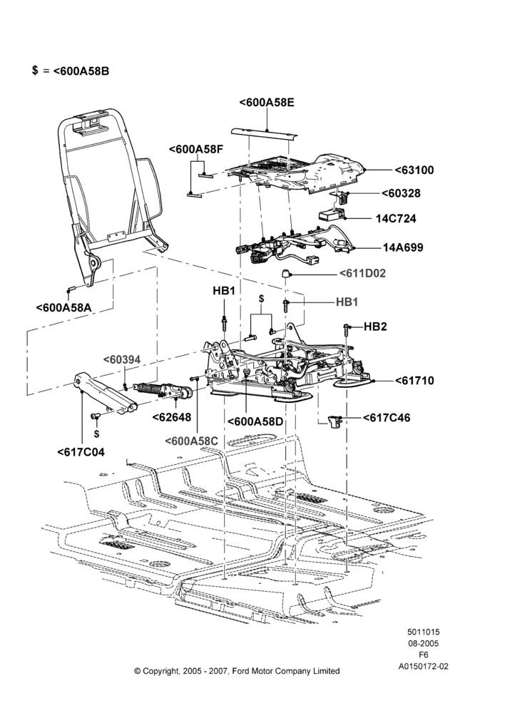 15P - Front Seat Base, Crew Cab, With Pass 6 Way Power Seat Adjuster, Passenger Seat; 08/AUG/2005-18/AUG/2008