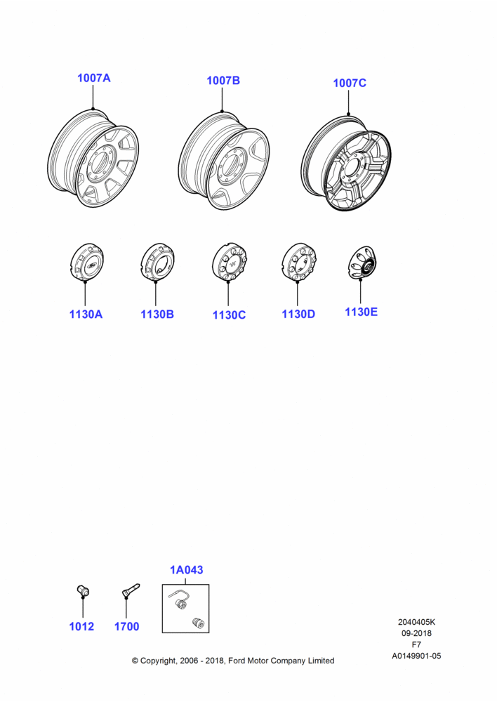 05K - Wheels, Ford 250 Series, Ford 350 Series, With 20" Wheels, With Single Rear Wheels; 18/DEC/2006-12/FEB/2010