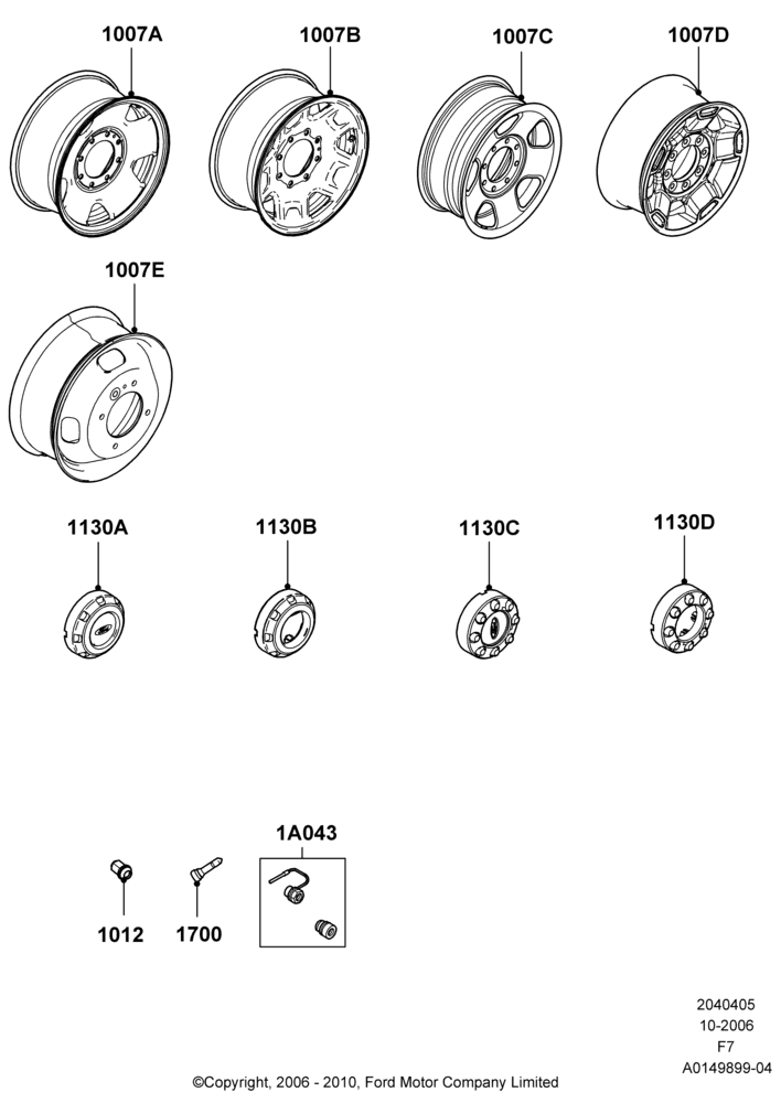 05H - Wheels, Ford 250 Series, Ford 350 Series, With 17" Wheels, With Single Rear Wheels; 18/DEC/2006-12/FEB/2010