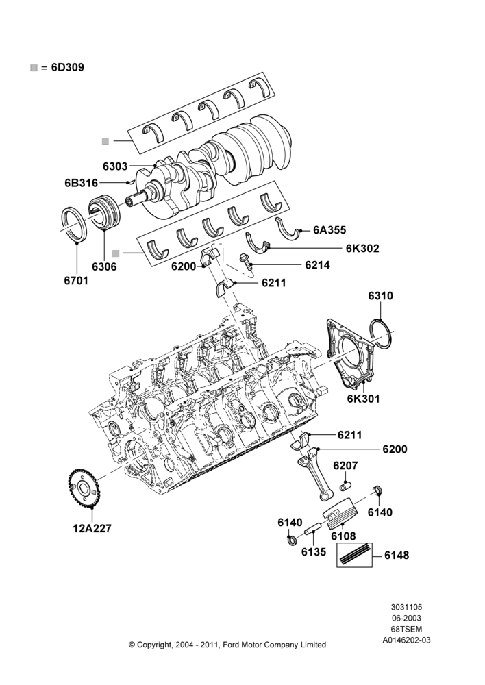 05A - Crankshaft/Pistons and Bearings, 6.8L SOHC EFI NA V10 Gas; 02/AUG/2004