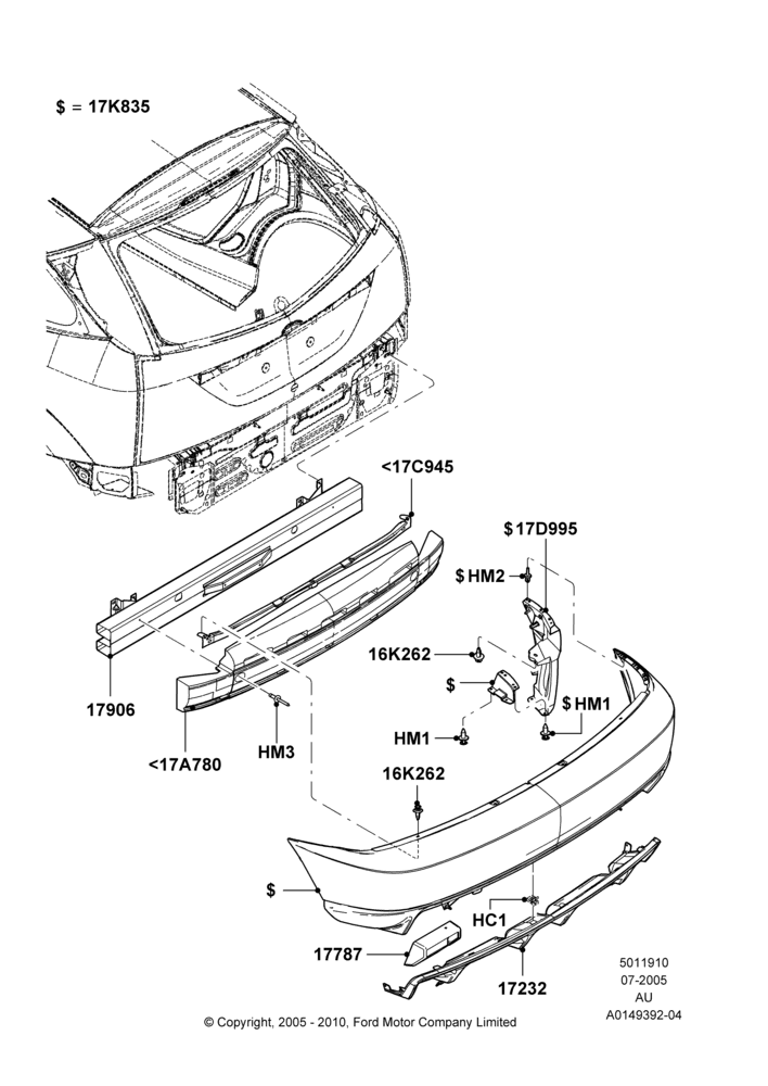 10C - Rear Bumper, 3/5 Door Sedan, With Exterior Appearance Pack; 18/JUL/2005-27/AUG/2007