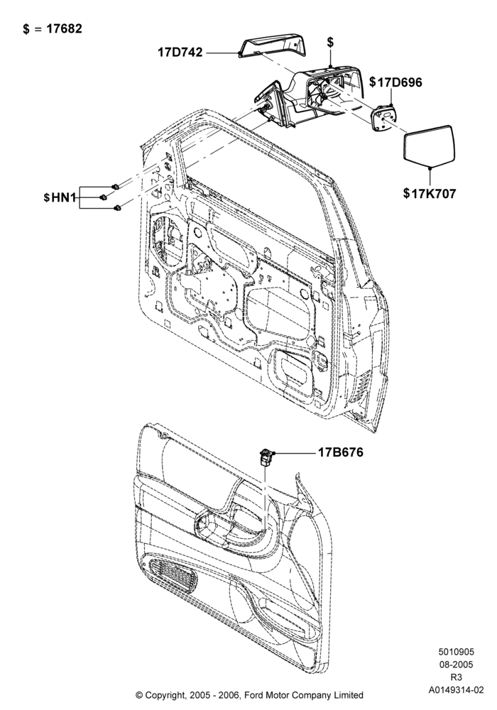 05D - Exterior Rear View Mirror, With Drivers Power Mirror, With Passenger Power Mirror; 08/AUG/2005-16/DEC/2011