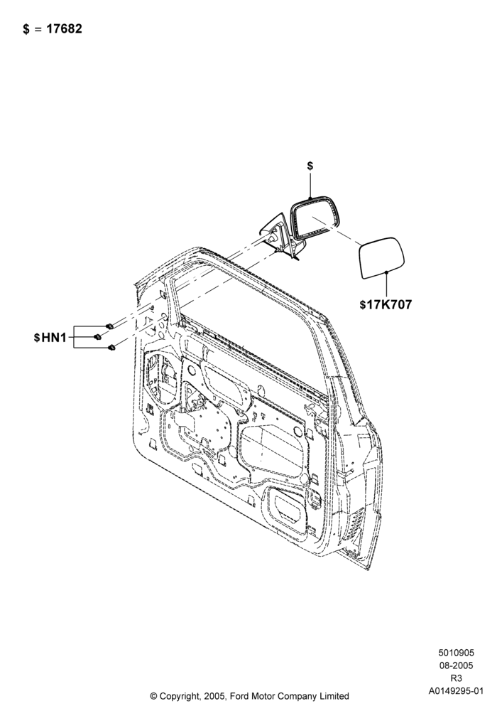 05C - Exterior Rear View Mirror, With Driver Manual Mirror, With Passenger Manual Mirror; 04/AUG/2003-08/AUG/2005