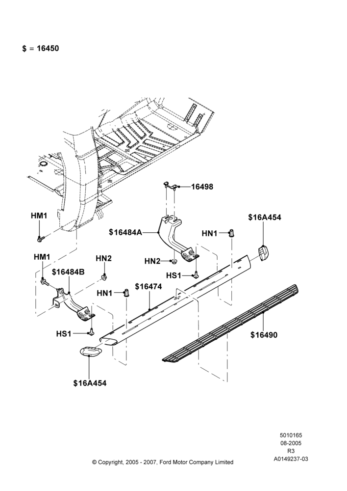 65D - Running Boards/Side Steps, Regular Cab, Factory Installed; 08/AUG/2005-16/DEC/2011