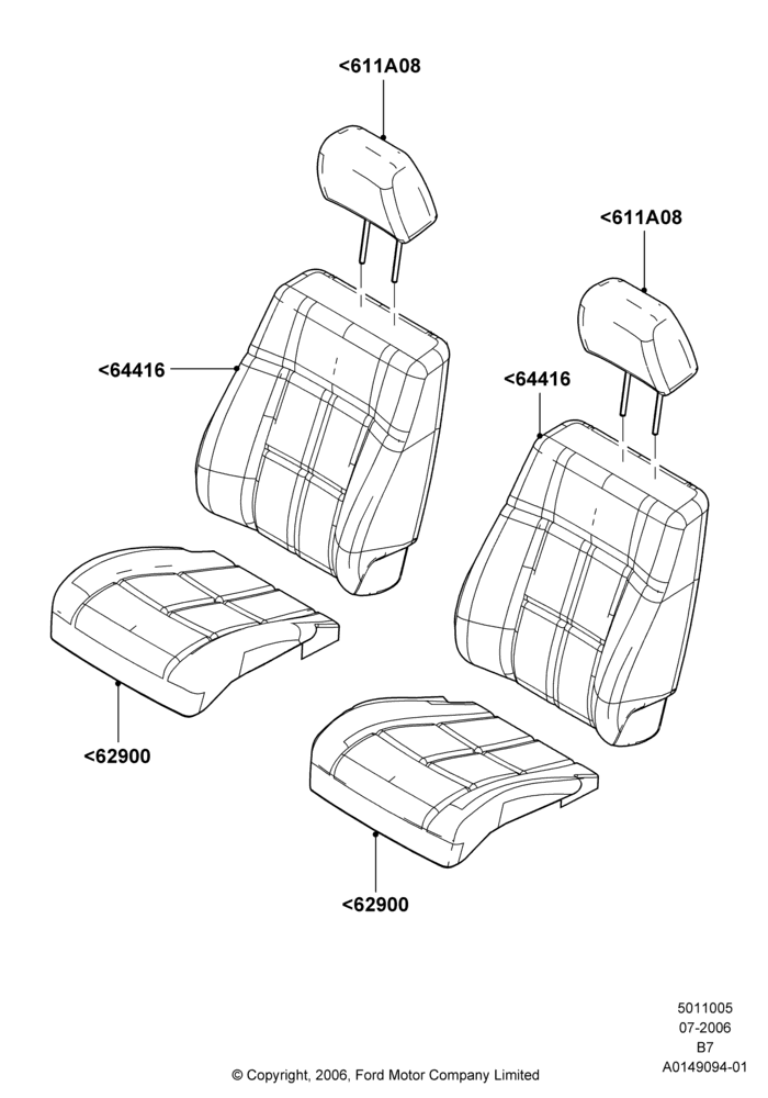 05E - Front Seat Covers, With Bucket Front Seats; 02/AUG/2006-11/AUG/2014