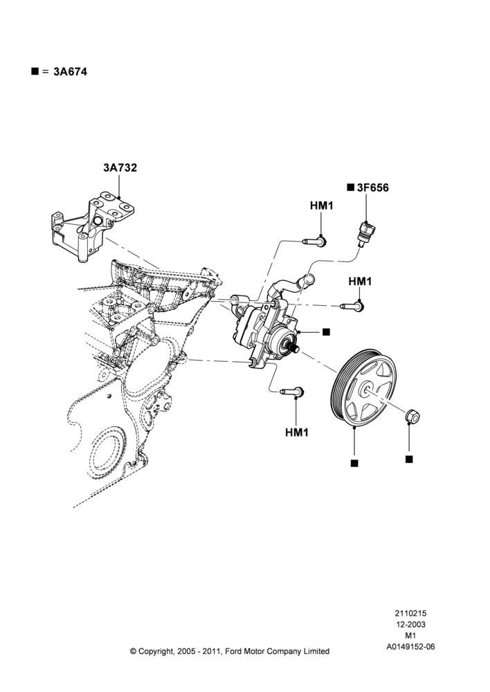 15D - Power Steering Pump Mounting, 3.0 V6 24V DOHC EFI Modular; 22/DEC/2003-01/MAY/2006