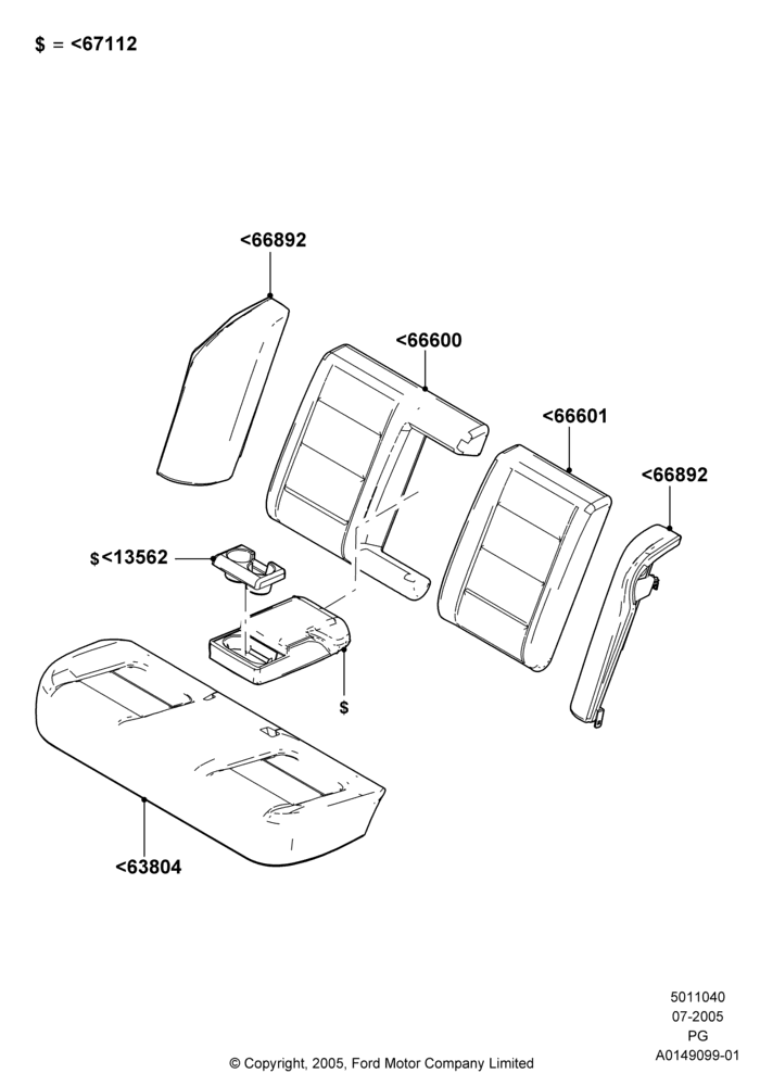 40C - Rear Seat Covers, With Fixed Rear Headrest; 18/JUL/2005-30/APR/2007