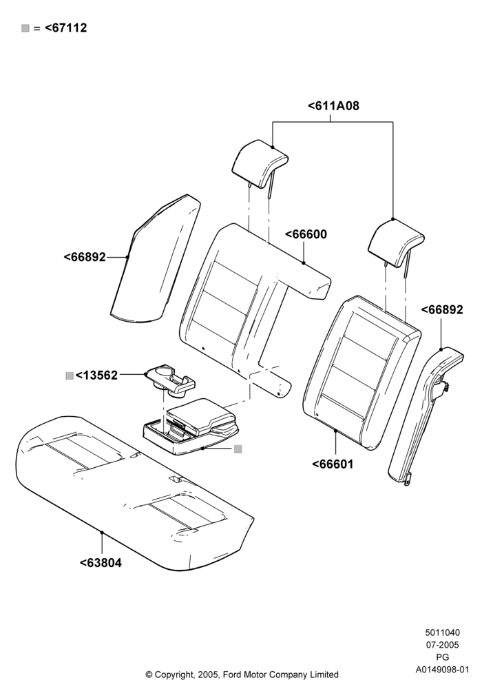 40B - Rear Seat Covers, With 2 Way Adjustable Rear Headrest; 18/JUL/2005-30/APR/2007