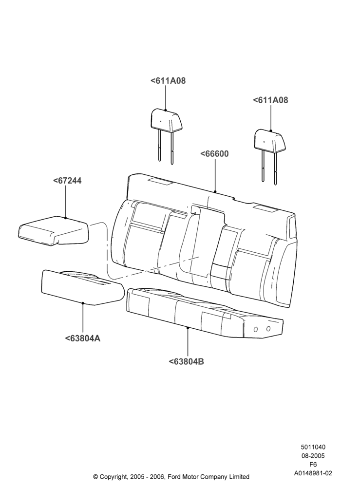 40J - Rear Seat Covers, Crew Cab, With 2nd Row Folding Armrests; 08/AUG/2005-18/AUG/2008