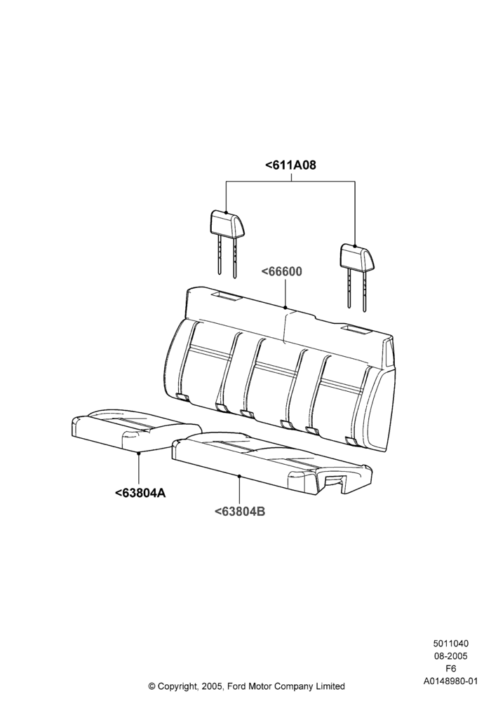 40H - Rear Seat Covers, Crew Cab, Less 2nd Row Folding Armrests; 08/AUG/2005-18/AUG/2008