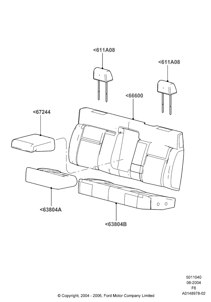 40F - Rear Seat Covers, Crew Cab, With 2nd Row Folding Armrests; 23/AUG/2004-08/AUG/2005
