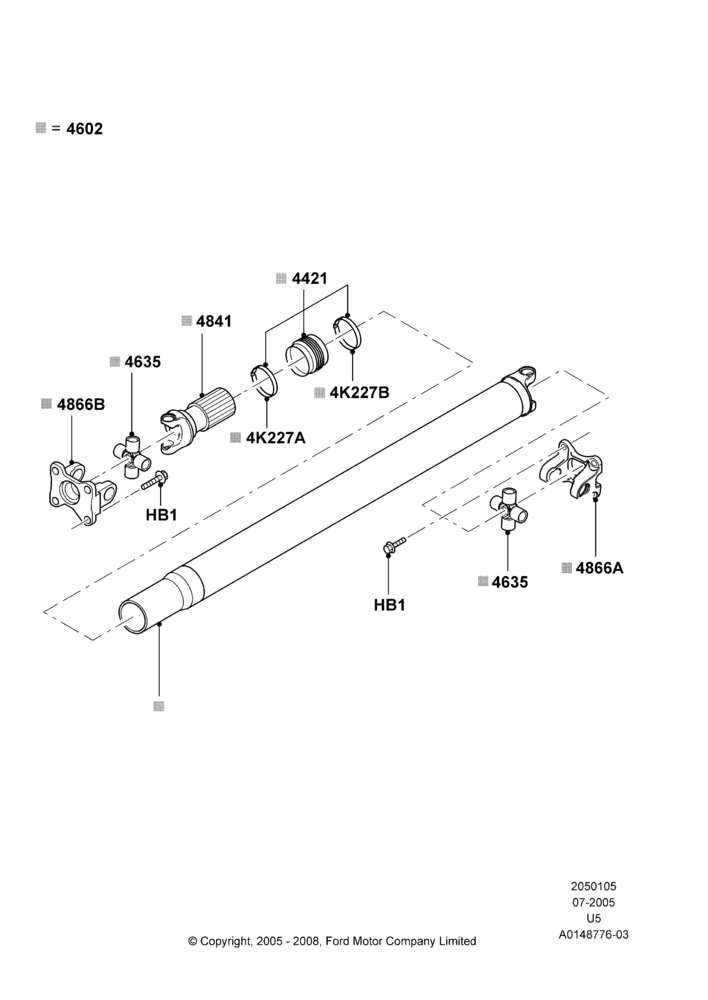 05C - Drive Shaft - Rear Axle Drive, 2WD, All 8 Cylinder Gas Engines; 19/JUL/2005-16/DEC/2010