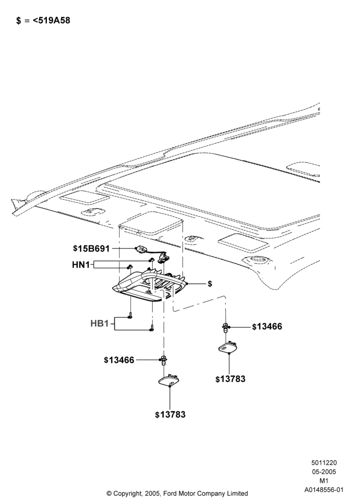 20E - Console - Overhead, (+) North American Markets, With Tilt & Slide Sunroof; 02/MAY/2005-01/MAY/2006