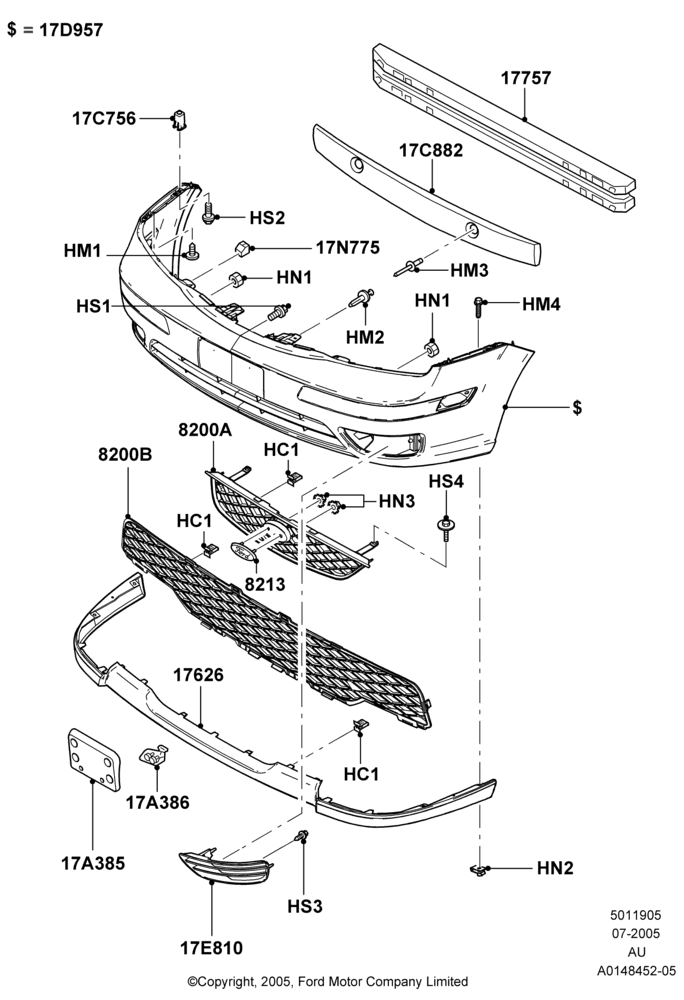 05D - Radiator Grille and Front Bumper, With Exterior Appearance Pack; 18/JUL/2005-27/AUG/2007