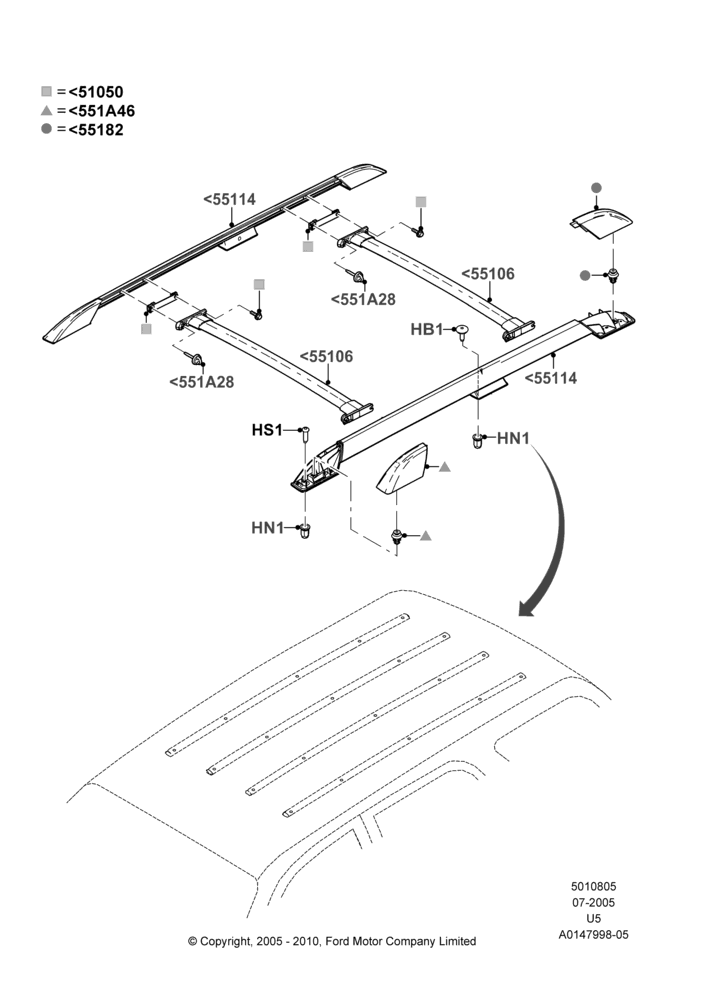 05F - Roof Rack Systems, Production Installed; 19/JUL/2005-16/DEC/2010