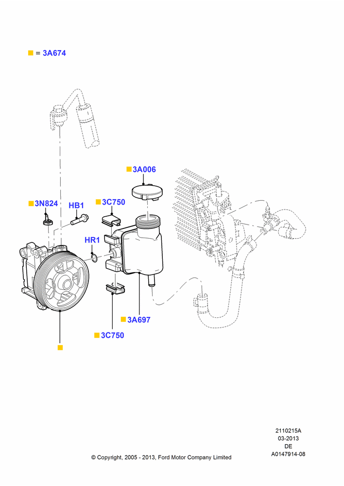 15A - Power Steering Pump Mounting, 2.3L Duratec-HE (145PS) - MI4; 01/AUG/2005-04/FEB/2009
