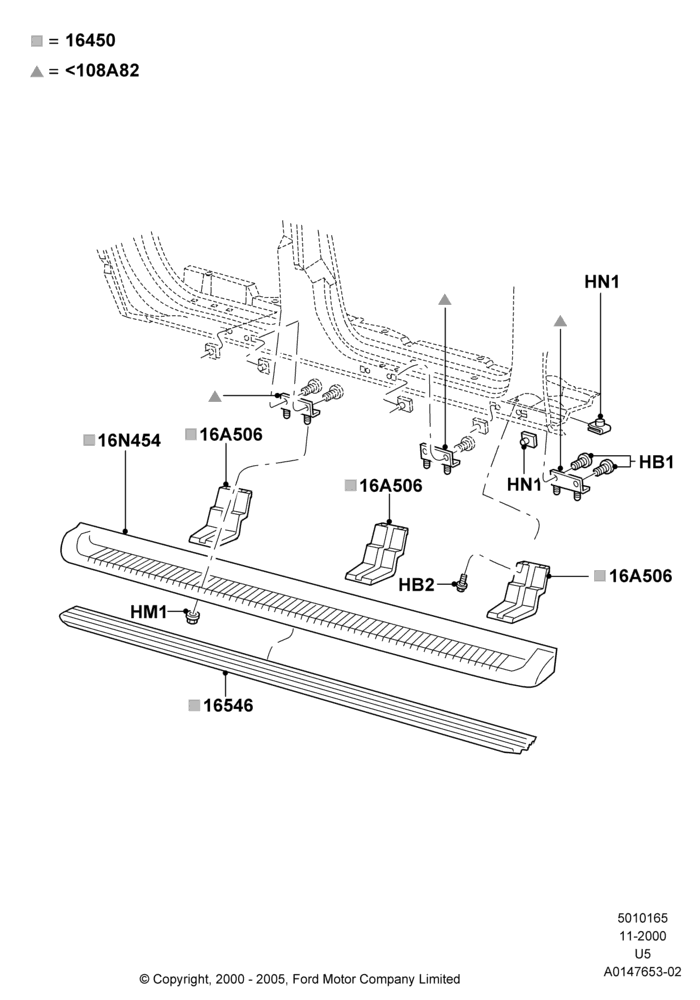 65F - Running Boards/Side Steps, Lincoln/Mercury Series, With Moulded Running Boards, Production Board; 13/NOV/2000-19/AUG/2002