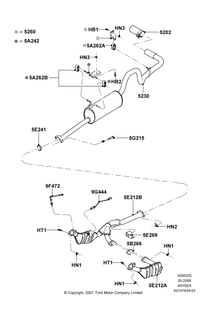 Exhaust System, 4.0L V6 12V SOHC EFI