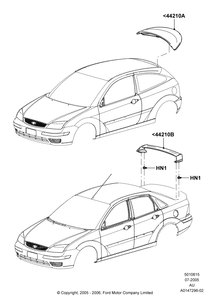 15G - Spoiler and Related Parts, With Exterior Appearance Pack, Production Installed; 18/JUL/2005-27/AUG/2007