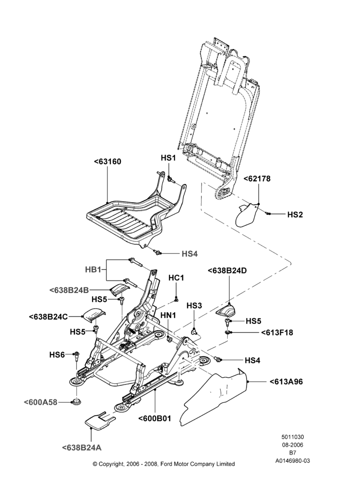 30G - Rear Seat Base, SECOND ROW 40-20-40 SEATS, 20% Seat; 02/AUG/2006-11/AUG/2014