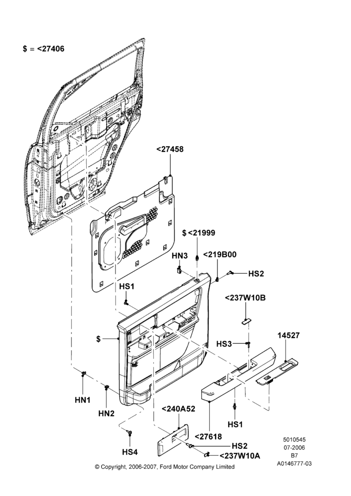 45B - Rear Door Trim Panels; 02/AUG/2006-11/AUG/2014