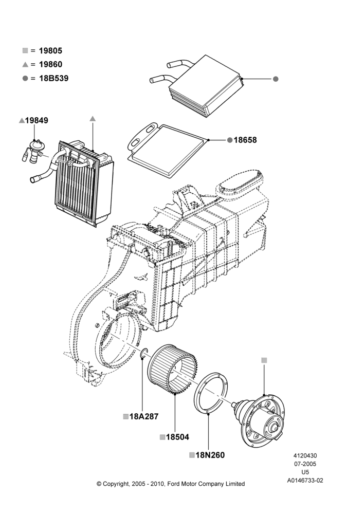 30B - Auxiliary A/C Internal Components, With Aux Overhead Heater And A/C; 19/JUL/2005-16/DEC/2010