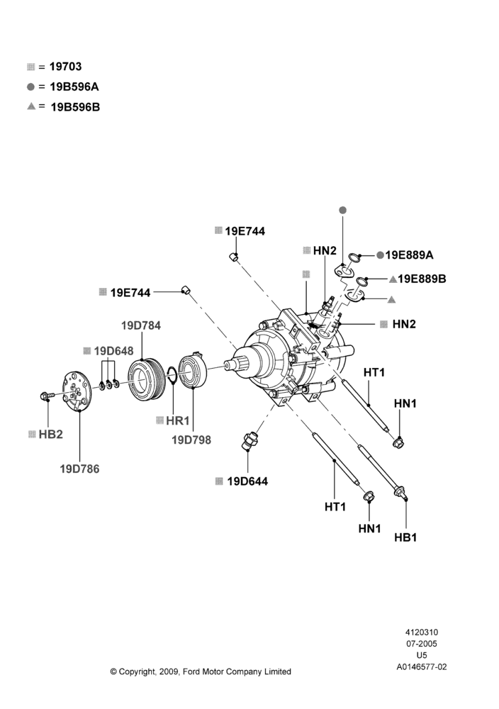 10F - Air Conditioning Condensr/Compressr, 4.6L 3V V8, Less Aux Overhead Heater And A/C, Compressor Assy; 19/JUL/2005-16/DEC/2010