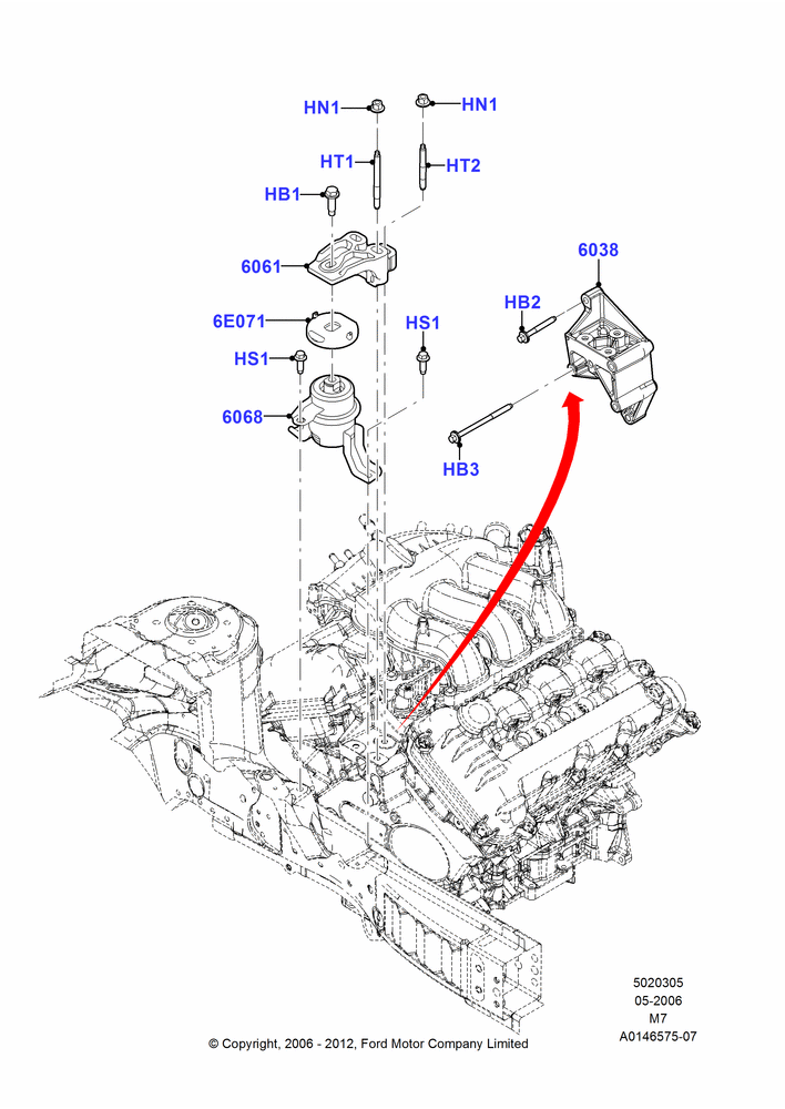 05C - Engine Mounting, 3.0 V6 24V DOHC EFI Modular; 01/MAY/2006-23/JUN/2008