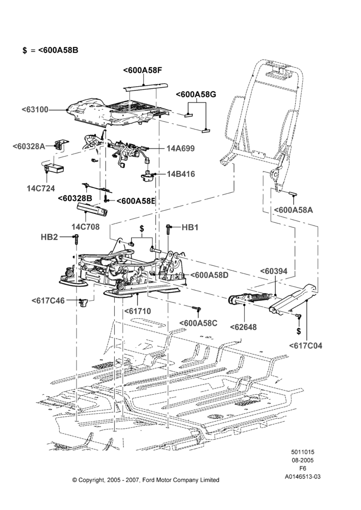 15K - Front Seat Base, Crew Cab, With Driver 6 Way Pwr.Seat Adjuster, Driver Seat; 08/AUG/2005-18/AUG/2008