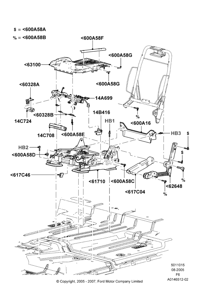 15D - Front Seat Base, Regular Cab, Super Cab, With Driver 6 Way Pwr.Seat Adjuster, Driver Seat; 08/AUG/2005-18/AUG/2008