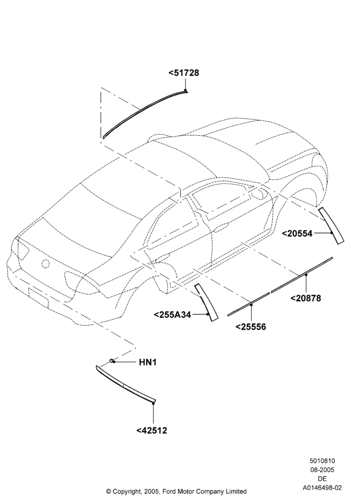 10B - Body Mouldings, Mercury Division Derivative; 01/AUG/2005-04/FEB/2009