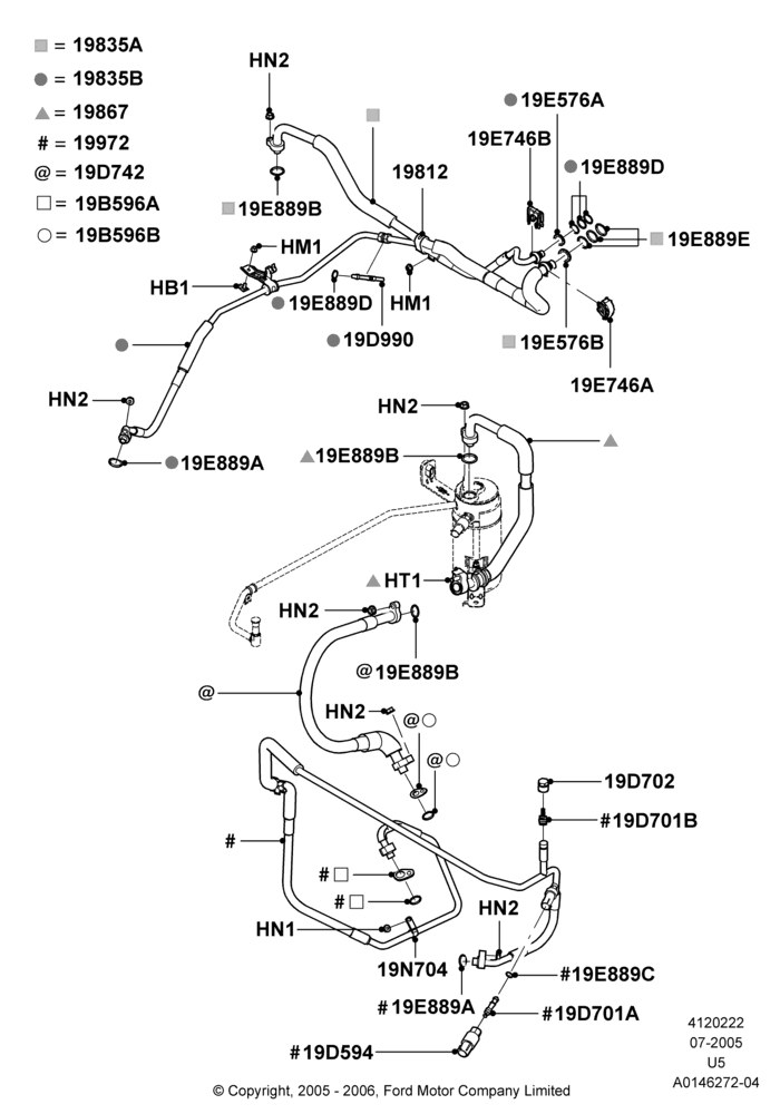 22L - Air Conditioning System, 4.6L 3V V8, Less Aux Overhead Heater And A/C; 19/JUL/2005-16/DEC/2010