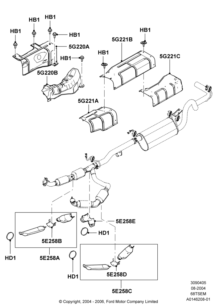 05A - Heat Shields - Exhaust System, 6.8L SOHC EFI NA V10 Gas, All Reg/Extended Vans/Wagons; 02/AUG/2004
