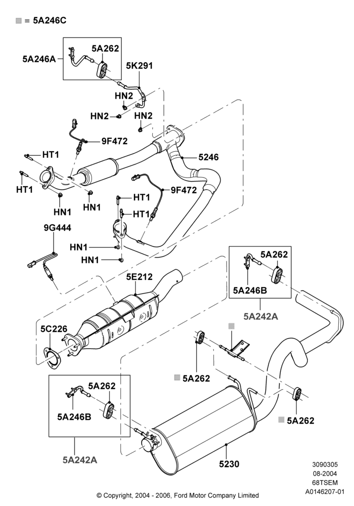Exhaust System, 6.8L SOHC EFI NA V10 Gas, All Reg/Extended Vans/Wagons, Ford 350 Series, With 49 State/Non Green State Req