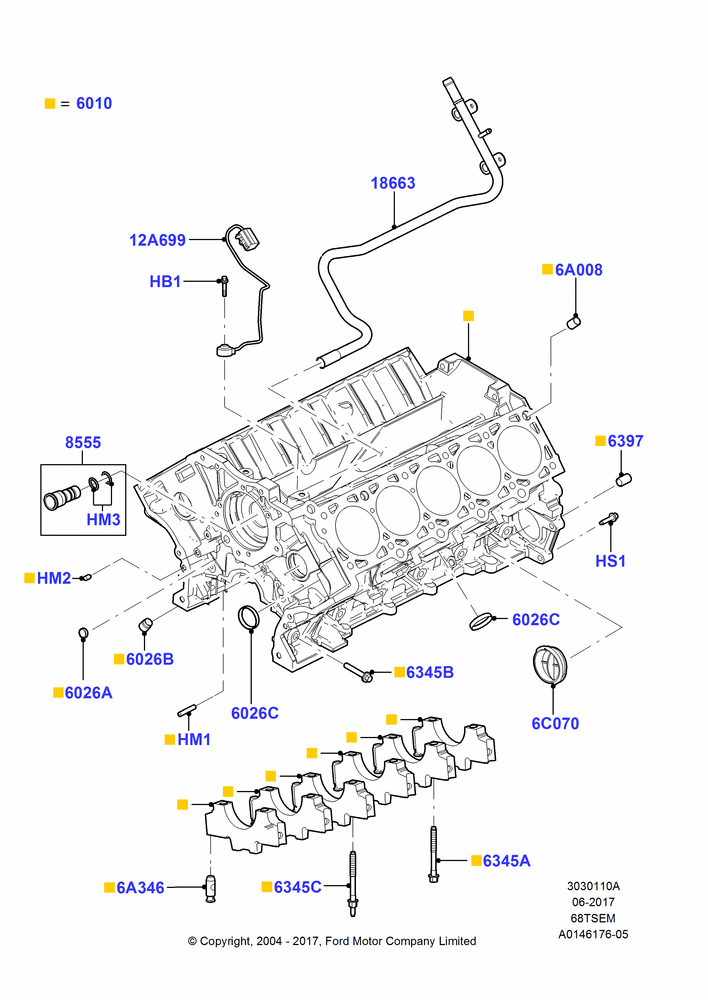 10A - Cylinder Block and Plugs, 6.8L SOHC EFI NA V10 Gas; 02/AUG/2004