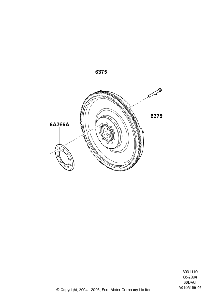 10B - Flywheel, 6.0L  OHV Diesel V8 DI; 02/AUG/2004-26/JUL/2010