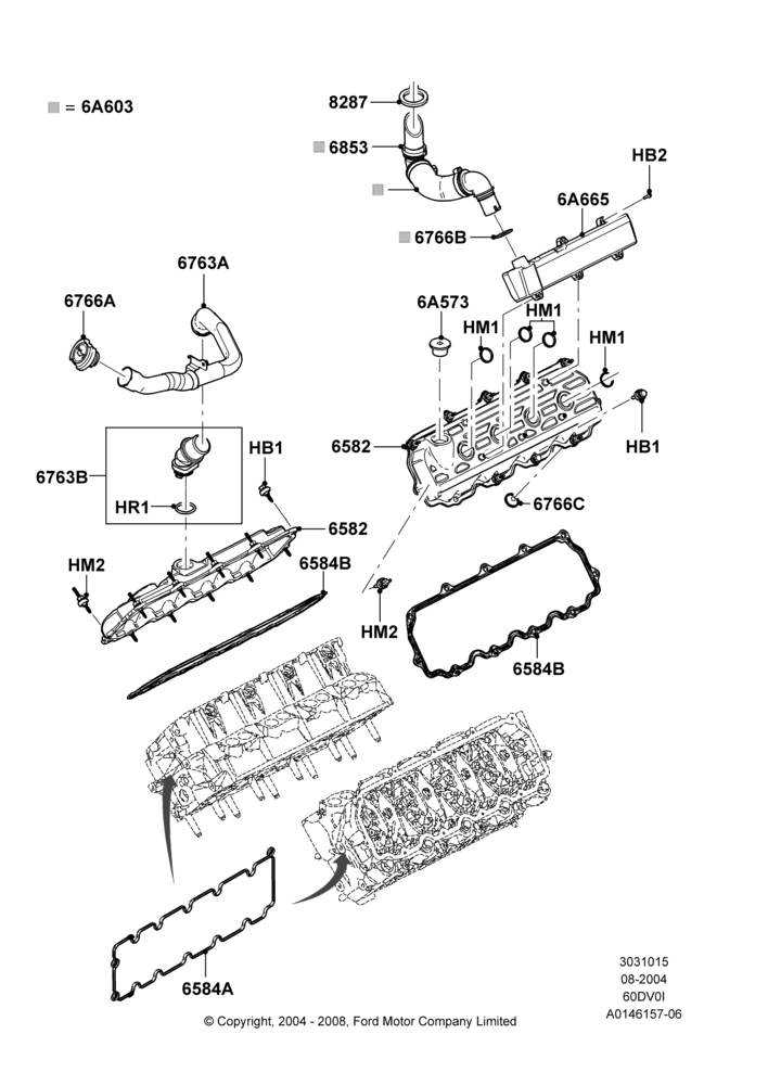 15B - Cylinder Head Cover, 6.0L  OHV Diesel V8 DI; 02/AUG/2004-26/JUL/2010