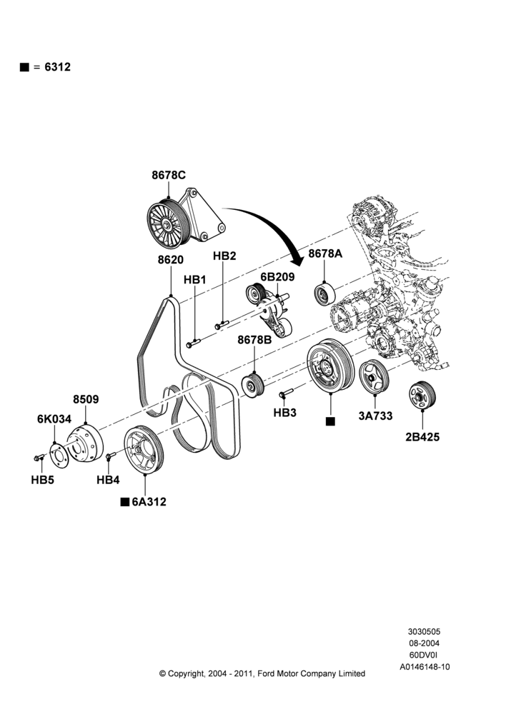 Pulleys and Drive Belts, 6.0L OHV Diesel V8 DI, Extra Heavy Duty Alternator, Heavy Duty Alternator