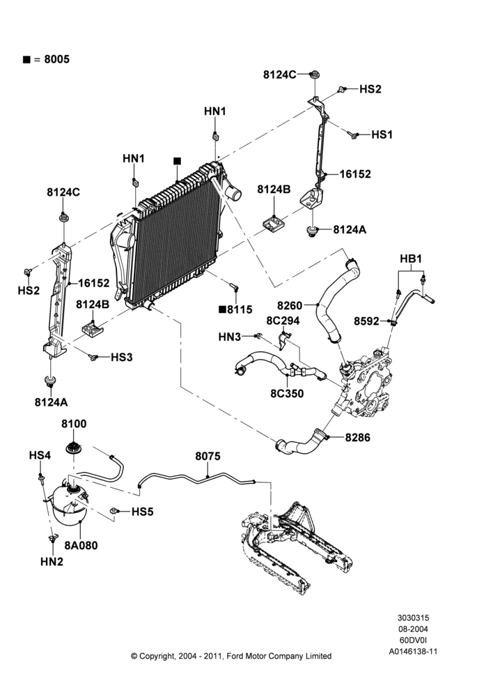 Radiator/Coolant Overflow Container, 6.0L OHV Diesel V8 DI