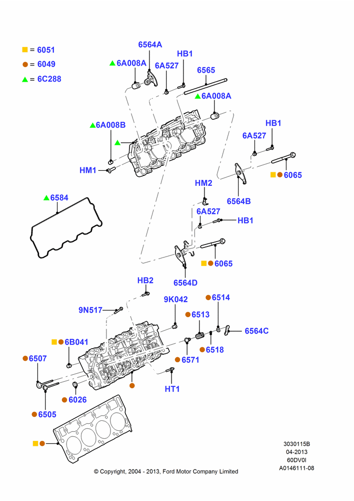 15B - Cylinder Head, 6.0L  OHV Diesel V8 DI; 02/AUG/2004-26/JUL/2010