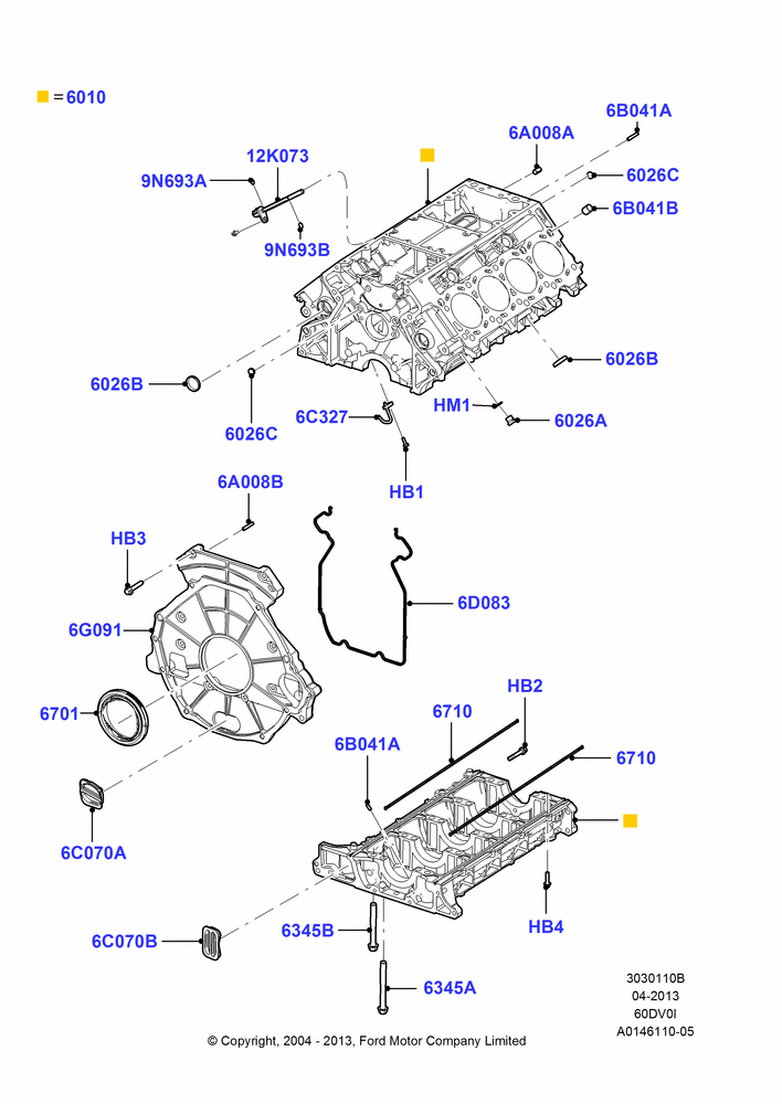 10B - Cylinder Block and Plugs, 6.0L  OHV Diesel V8 DI; 02/AUG/2004-26/JUL/2010