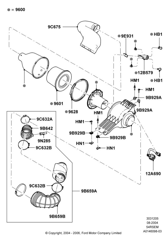 05B - Air Cleaner, 5.4L Modular SOHC V8; 02/AUG/2004