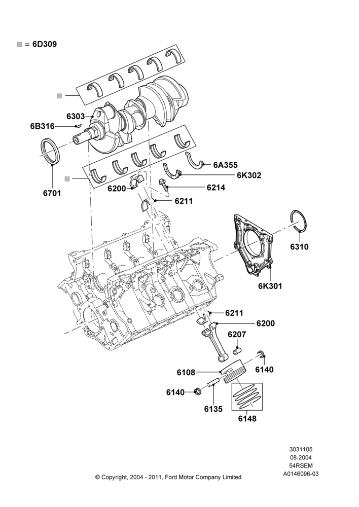 05B - Crankshaft/Pistons and Bearings, 5.4L Modular SOHC V8; 02/AUG/2004