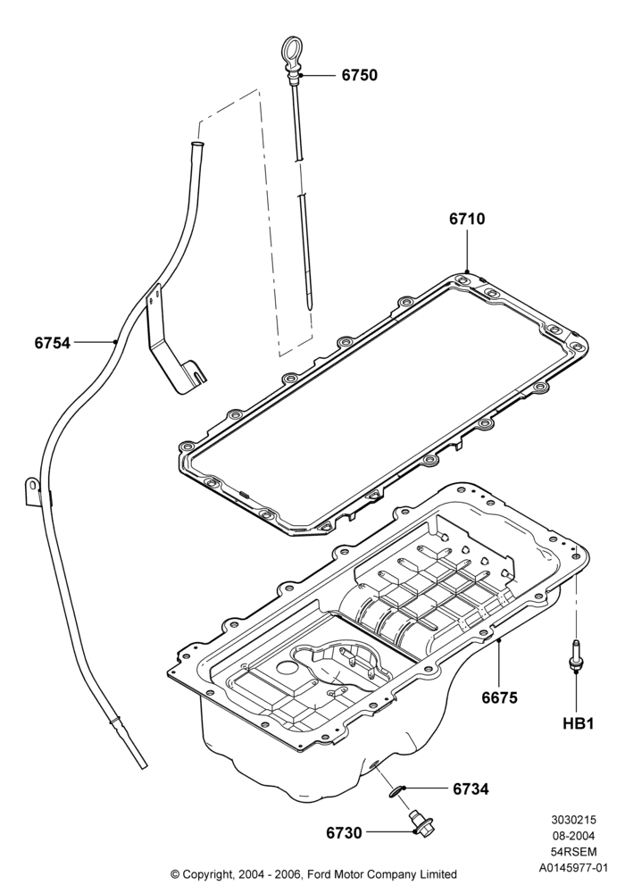15B - Oil Pan/Oil Level Indicator, 5.4L Modular SOHC V8; 02/AUG/2004