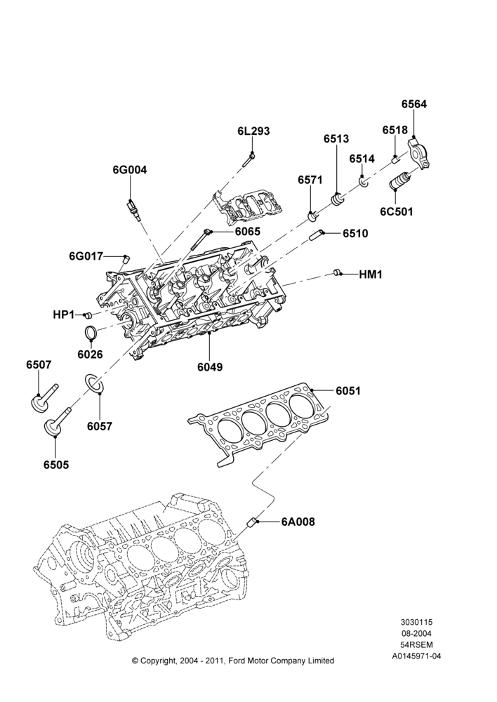15B - Cylinder Head, 5.4L Modular SOHC V8; 02/AUG/2004