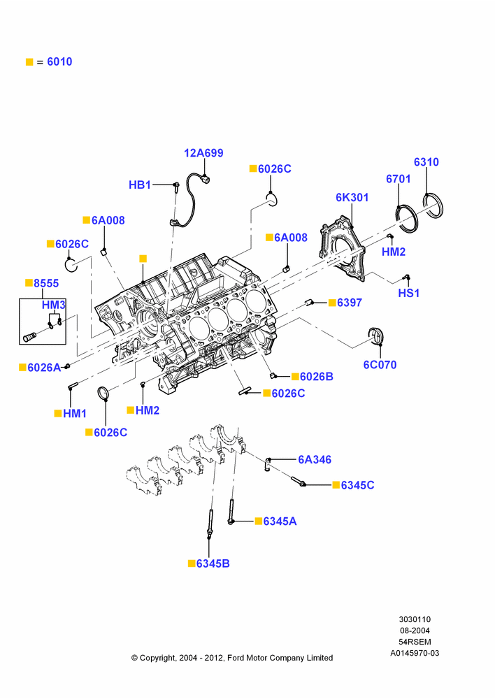 10B - Cylinder Block and Plugs, 5.4L Modular SOHC V8; 02/AUG/2004