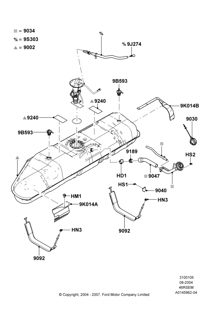 05AA - Fuel Tank, All Reg/Extended Vans/Wagons, Romeo 4.6 SOHC EFI, With Mid-Ship Fuel Tank; 02/AUG/2004-03/DEC/2007