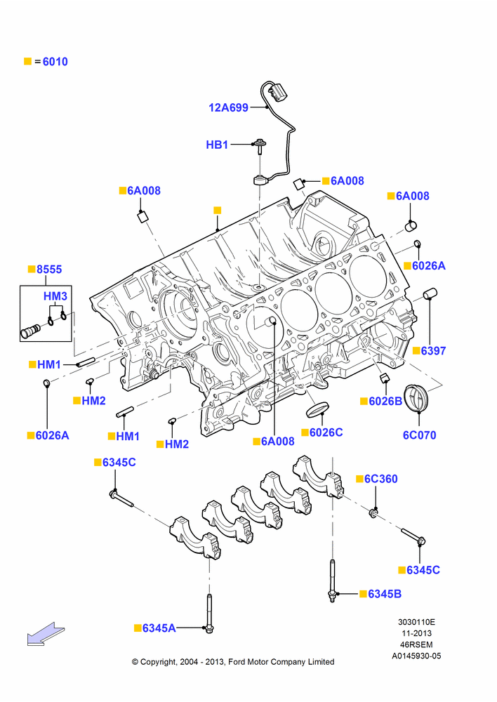 10E - Cylinder Block and Plugs, Romeo 4.6 SOHC EFI; 02/AUG/2004-04/AUG/2014